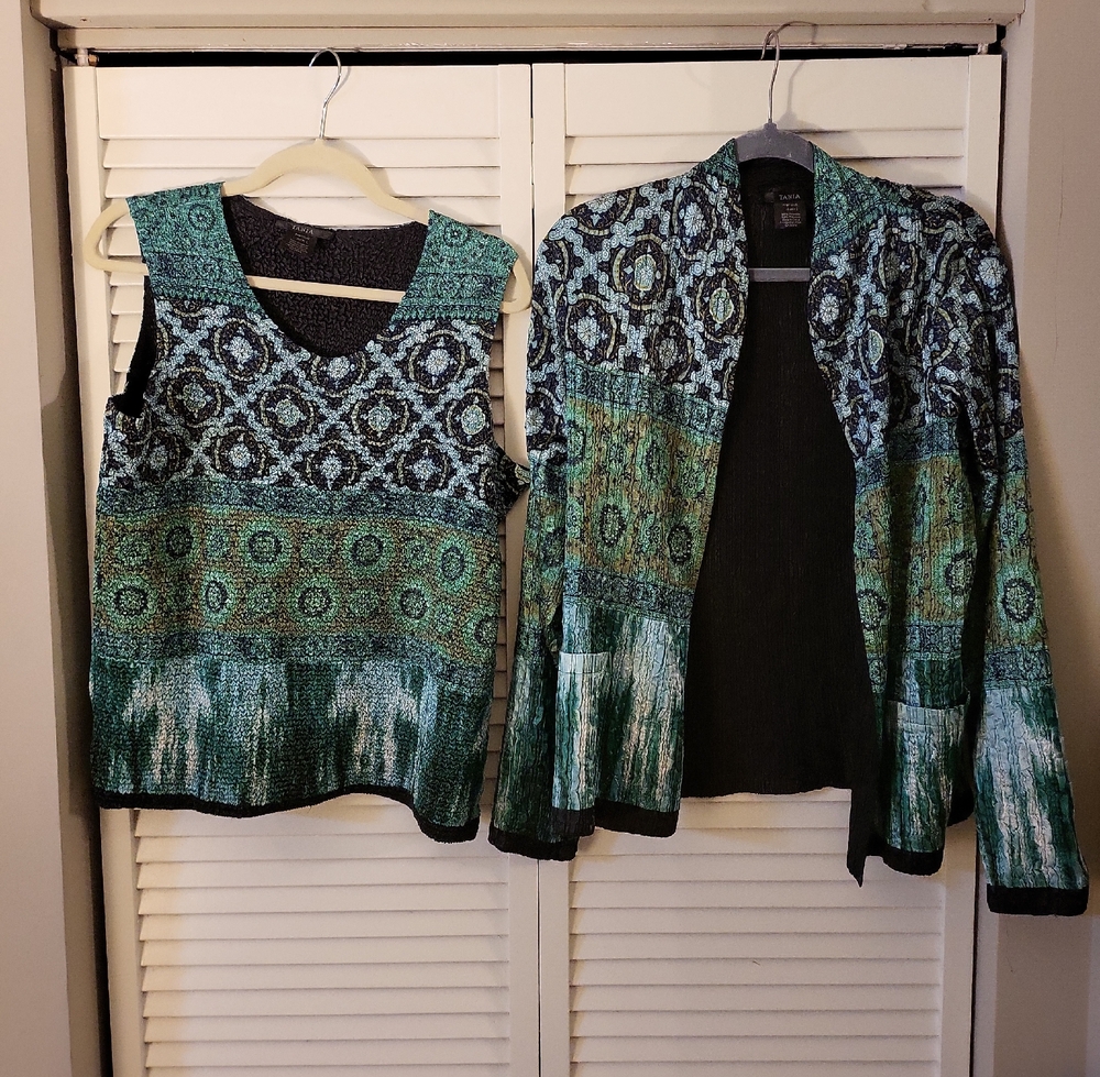 Sleeveless Printed Knit Tank Top - Teal Multi